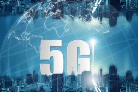 5g 网络无线系统和物联网智能城市和通信网络并连接在一起, 连接全球无线设备