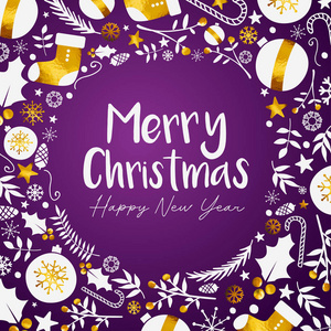 圣诞快乐新年金黄紫色背景