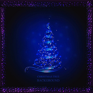 抽象的蓝色背景, 圣诞树和星星。蓝色明亮的插图。矢量插图