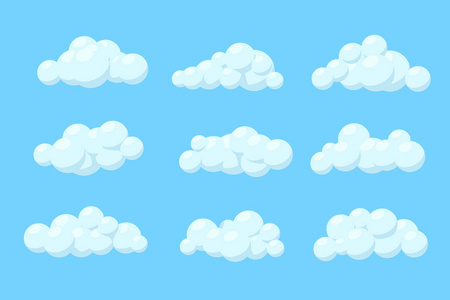 一组卡通矢量云。孤立插图
