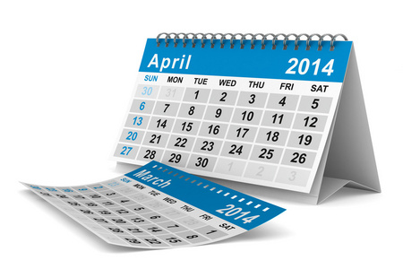2014 年日历。4 月。孤立的 3d 图像
