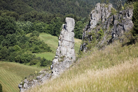 Schnhofen 附近的岩石, 有高山和树木的景观