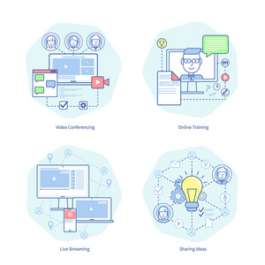 视频会议, 培训矢量插图