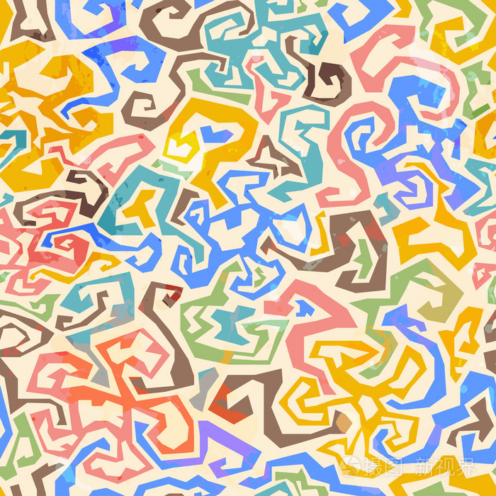 彩色的迷宫无缝模式与 grunge 效果