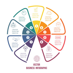 饼图图表带文本区域的彩色线条9位置