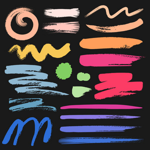 集画笔描边, 彩色墨刷笔触.矢量插图照片