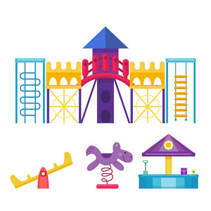 儿童游乐场趣味童年戏剧公园活动平面矢量插图