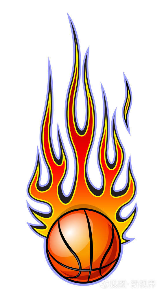 白色背景下篮球的经典部落火焰