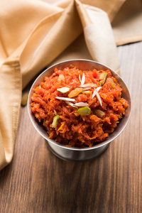 Gajar Halwa 或胡萝卜 Halwa, 选择性聚焦