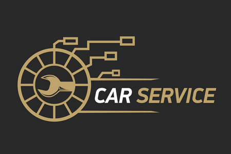 汽车服务徽标模板设计图标或标签。汽车 repairservice 和修复模板。带有扳手的徽标