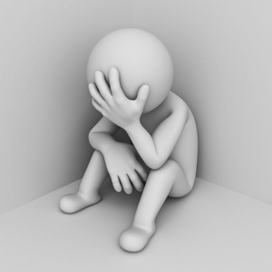 坐的角坐在角落的郁闷 3d 男人照片