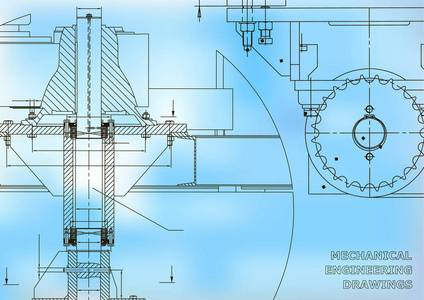 蓝图.机械工程图纸。盖.横幅.技术设计。蓝色
