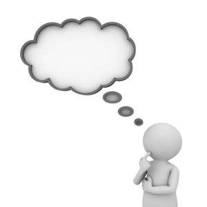 3d 男人与他头顶的空白思想泡沫的思考照片