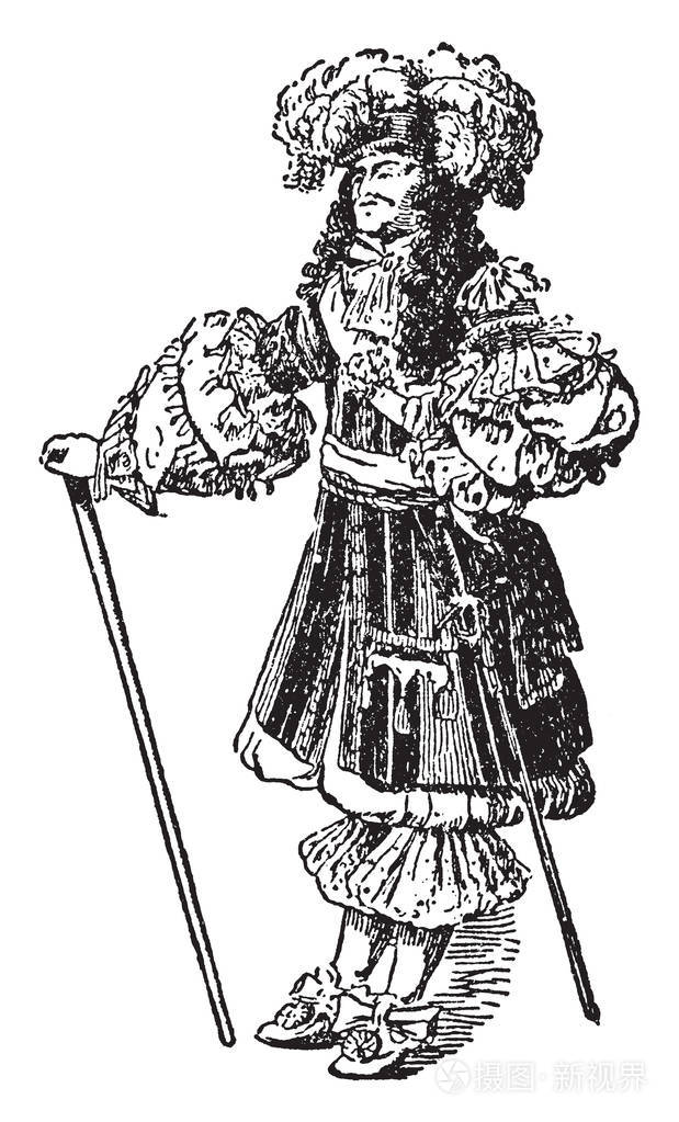 法国贵族复古线条画或雕刻插图