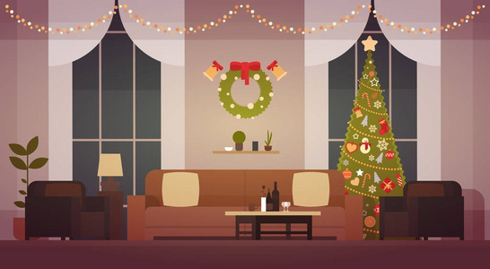 家庭圣诞节室内用松树, 客厅装饰新的一年
