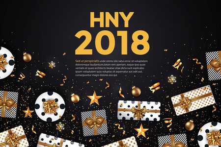 假日新年贺卡2018 黑色和金色4