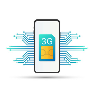 3g Sim 卡. 移动通信技术符号。向量例证