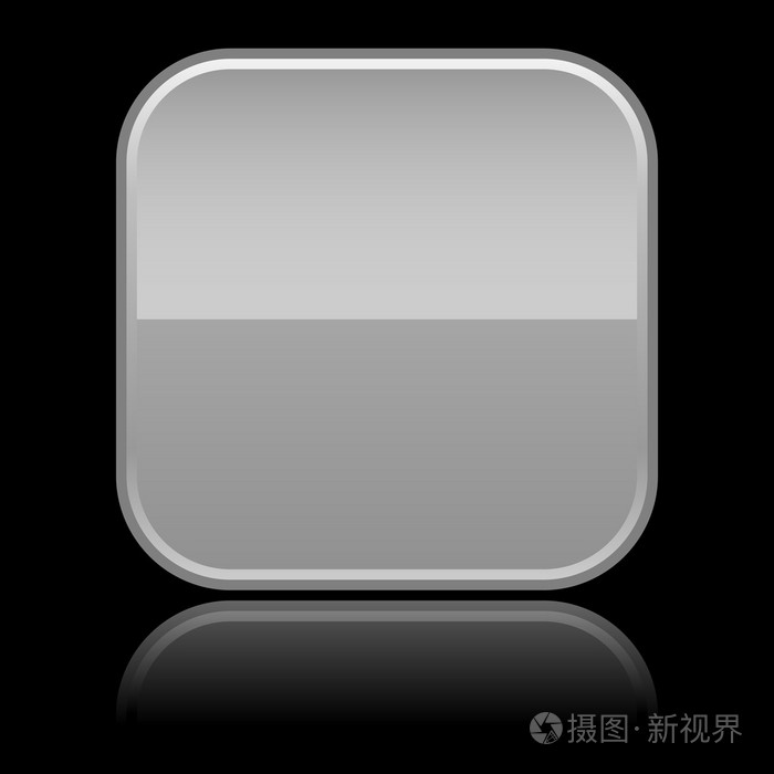 用黑色背景上反射的灰色光泽空白圆角的方块按钮