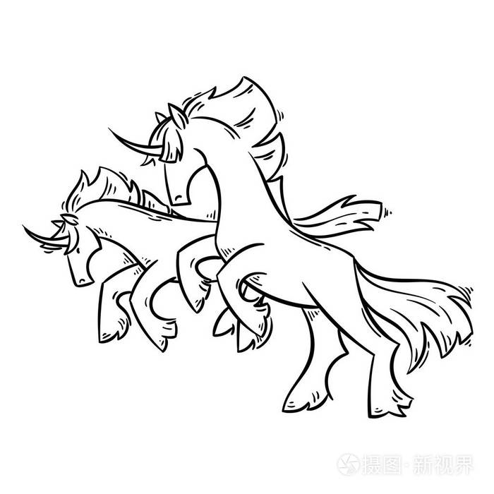 抽象卡通独角兽站立在两条腿和驰骋插画-正版商用图片06enuc-摄图新