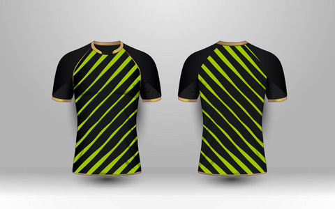 黑色和绿色条纹的金色图案运动足球球衣, 泽西岛, tshirt 设计模板