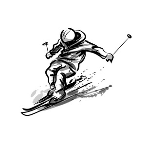 矢量墨水素描滑雪者
