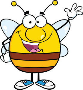 快乐的矮胖蜜蜂卡通人物挥手问候一句