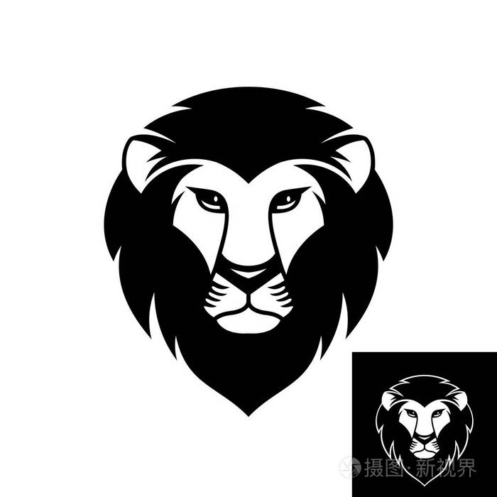 狮子头徽标或图标在黑色和白色颜色插画-正版商用图片06evnj-摄图新