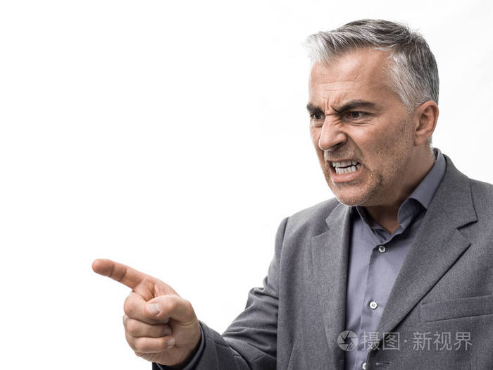 咄咄逼人的愤怒的老板给了训斥和争论, 他指着是手指和叫喊