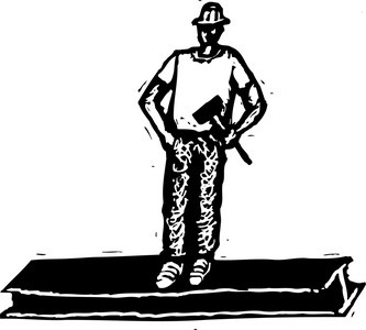 钢铁工人的木刻插图照片