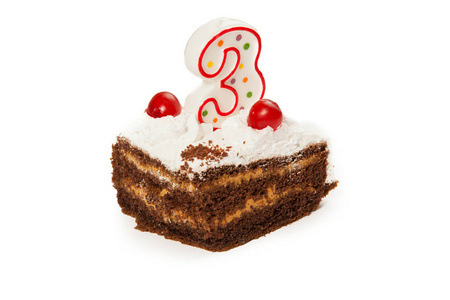 生日蛋糕与蜡烛数字三隔绝了在白色
