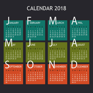 2018 年的日历
