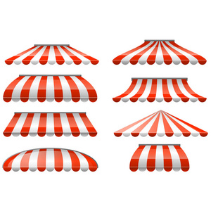 条纹红色和白色遮阳篷咖啡厅和商店遮阳篷