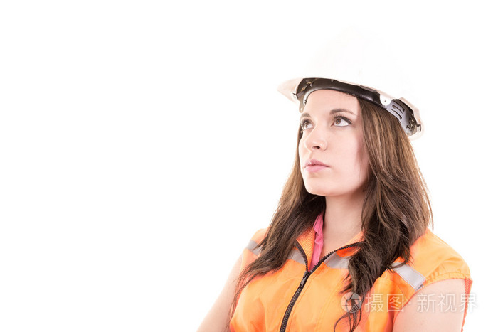女建筑工人或工程师与硬顶帽子多种族模型