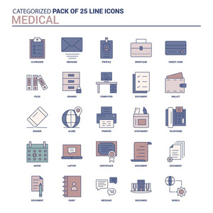 复古医疗图标设置25 平线图标集