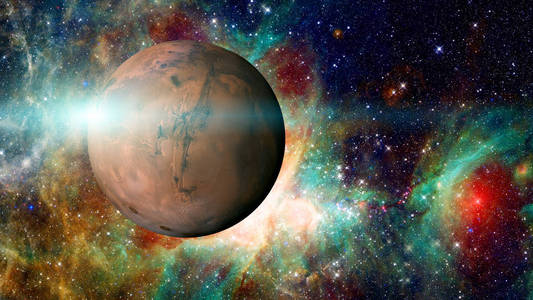 太阳系中的行星火星。这张图片的元素由美国宇航局提供
