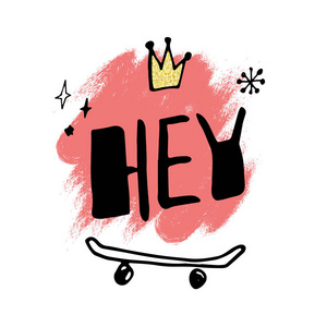 与快乐的狐狸而呐喊嘿的插图.设计的有趣的化身,欢迎海报和卡.