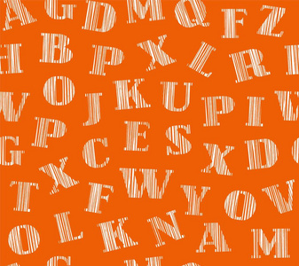 英文字母, 遮光白色, 无缝背景, 橙色, 矢量.英语字母表.