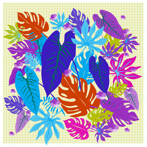 热带植物叶子图案的网纹横幅