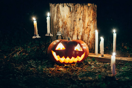 万圣节灯笼在黑暗中照片