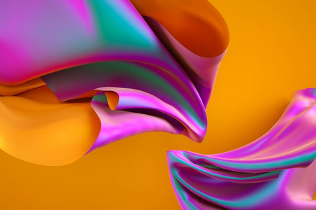 少女色背景3d 渲染, 彩虹全息箔, 折叠布, 抽象时尚背景, 多色纺织