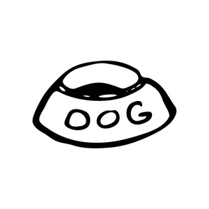 手拉狗碗为饲料涂鸦.草绘宠物图标.装饰元素.在白色背景下被隔离.