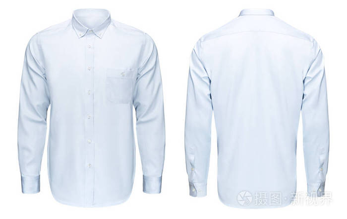 商务或经典蓝色衬衫, 正面和背面视图, 隔离白色背景与修剪路径