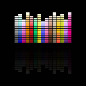 彩色音乐均衡器显示音量在黑色背景均衡器图标矢量插图