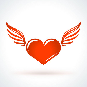 红色的心与翅膀.st. 情人节矢量设计元素.