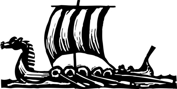 北欧海盗船的木刻插图