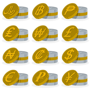 收集货币符号的详细信息堆积硬币图标