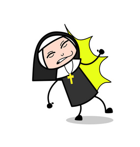 卡通女尼姑撞墙矢量照片