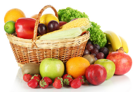 不同水果和蔬菜上白色隔离