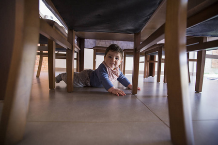 爬到桌子底下图片