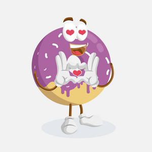 甜甜圈吉祥物和背景的爱情造型为您的吉祥物品牌设计风格